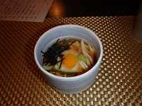 納豆酵素麺おざんざ・鶉・山菜・長芋・葱・山葵です。